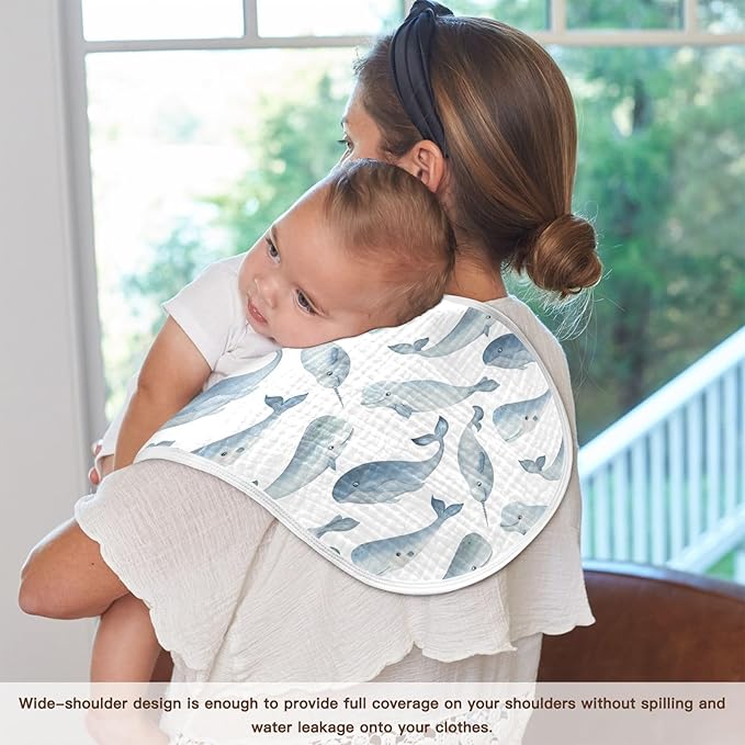 vvfelixl Baby Burp Cloths Whale Dolphin Baby Newborn Cotton Burping Cloths Set Baby Washcloths 4 Pack