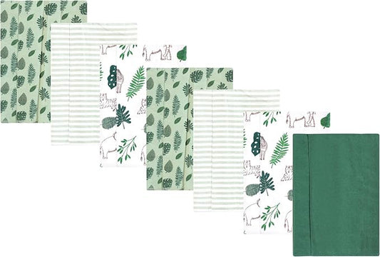 Luvable Friends Hudson Baby Flannel Burp Cloths 7pk, Jungle Green