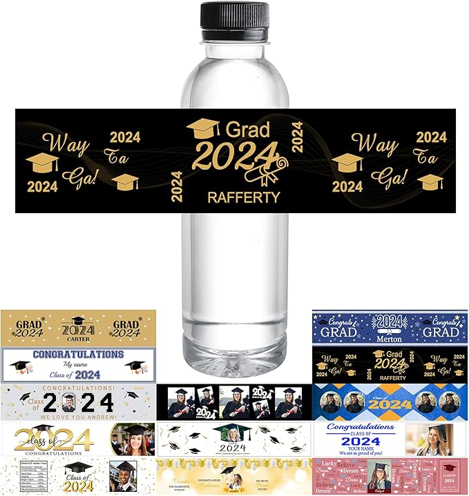 Personalized Water Bottle Labels Graduation Custom Graduation Labels with Name for Water Bottle Stickers Waterproof Printable Photo Bottle Labels Graduation Gifts 50 Pcs