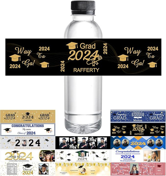Personalized Water Bottle Labels Graduation Custom Graduation Labels with Name for Water Bottle Stickers Waterproof Printable Photo Bottle Labels Graduation Gifts 50 Pcs