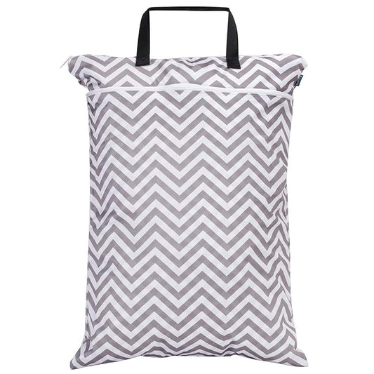 Teamoy Travel Hanging Wet Dry Bag(24.7 x 18 inches) for Cloth Diapers Organizer Tote Bag (L, Beige Chevron)