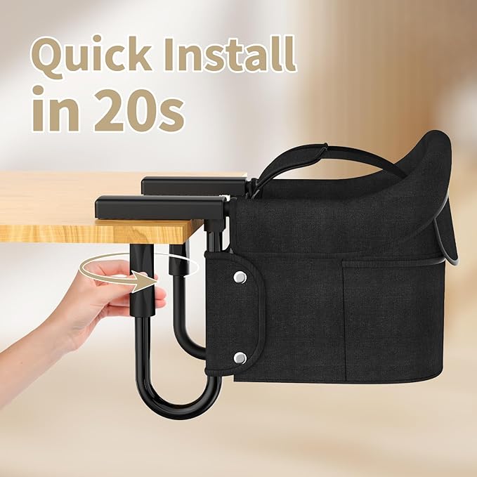 Portable Hook On High Chair for Babies & Toddlers from 6-36 Months,Clip On Baby Seat for Table,Fits Tables 0.8" to 3.5" Thick,Easy Clean Feeding Chair with Carry Bag for Travel,Black