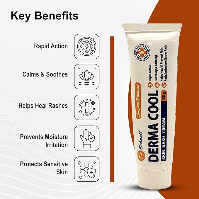 Derma Cool Skin Rash Cream – Rapid-Action Soothing Relief for Red, Irritated, Dry Skin & Diaper Rash – Helps Heal, Protect & Prevent Rashes. Intensive Care Formula 30g