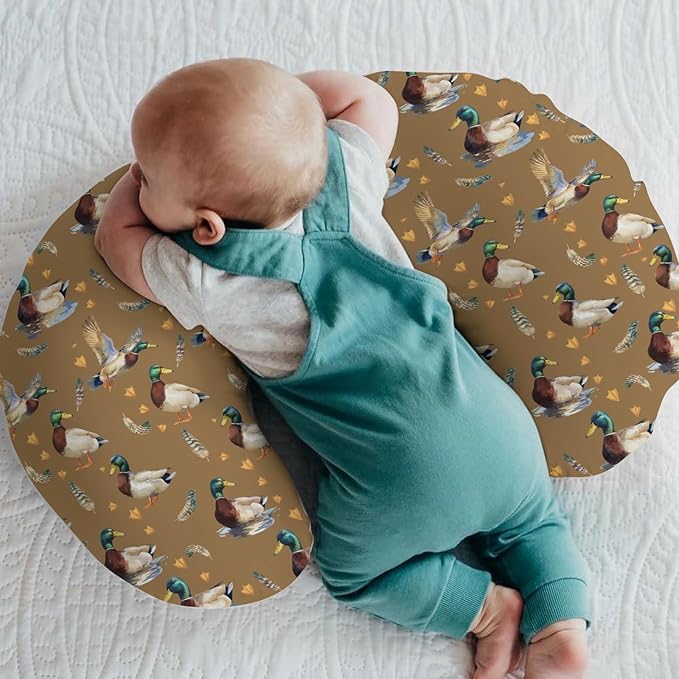Vintage Mallard Ducks Baby Nursing Pillow Covers for Boy Girl Retro Duck Hunting Nursery Pillowcase for Breastfeeding Pillows Wild Birds Feathers Soft Stretchy Slipcovers for Newborn Infant