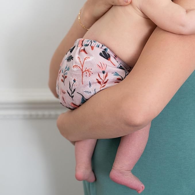 Kinder Cloth Diapers Reusable Baby Diapers Pocket Style Athletic Wicking Jersey, Wet Bag, Newborn to Potty Training 7-60lbs, One Size, Inserts NOT Included (Garden Party, 5 Pack, Without Inserts)