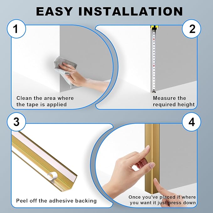 Golden Wall Corner Protector, 4Pcs, Length 35.4in, Width 0.79in - Self Adhesive Metal Corner Protector for Aluminum Trim molding, Cabinet Edge Guard, Easy to Install