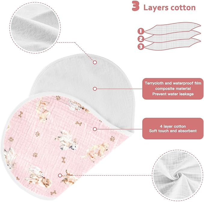 vvfelixl Baby Burp Cloths Golden Retriever Baby Newborn Cotton Burping Cloths Set Baby Washcloths 4 Pack Pink