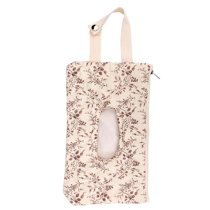 Quilted Wipes Pouch, Fillable Floral Baby Wipe Holder Cover with Lanyard Portable Mommy Bag for Stroller Travel Stroller Daily Casual (Brown)
