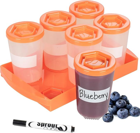 Baby Food Storage Containers w Interlocking Lids, 6 Pack- 4oz Reusable Leakproof Plastic Jars w Locking Tray- Freezer, Microwave & Dishwasher Safe- BPA/PVC Free, Compatible with Bullet Blender