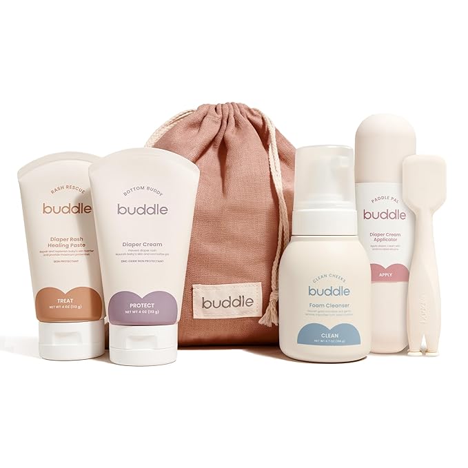 Buddle Diaper Rash, 4-Piece Kit, 40% Zinc Oxide Ointment, Diaper Cream, Foam Cleanser & Paddle Pal Silicone Spatula Applicator