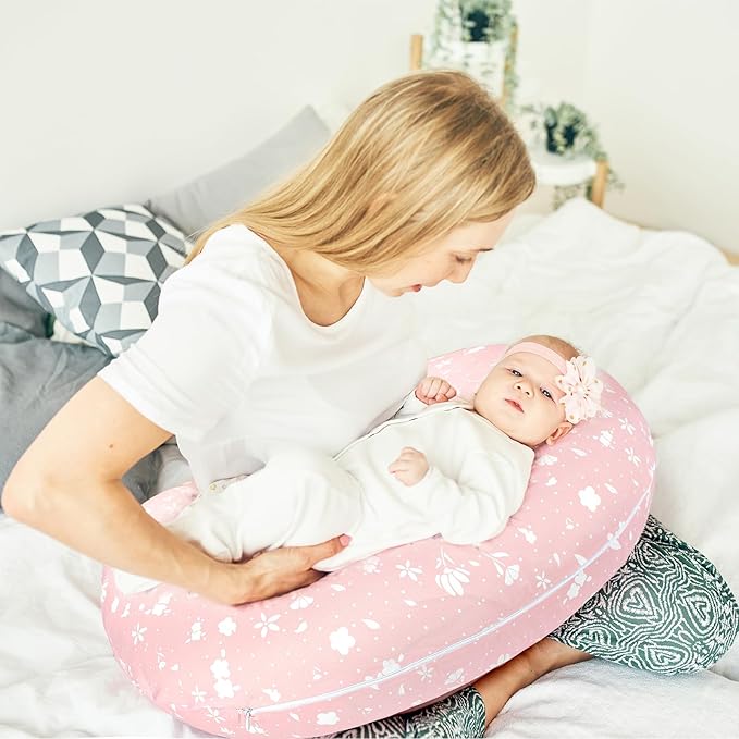 Nursing Pillow Cover, Stretchy and Soft Pillow Slipcover for Baby Boys Girls, Breastfeeding Pillow Covers for Newborn Infants, Pink, Tiny Floral