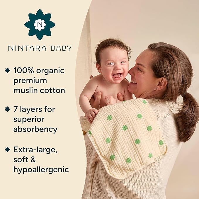 Anti-seep Burp Cloths - 100% Organic Muslin Cotton, 7-Layer Absorbent & Waterproof, Extra-Large (22" x 12”), Soft & Hypoallergenic, Multipurpose Baby Essentials for Newborns, Pack of 6