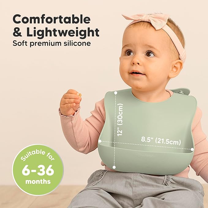 KeaBabies 2-Pack Silicone Bibs for Babies, Toddlers Girl, Boy – Sturdy Food-Grade Baby Bibs for Eating, Large Food Catcher, Clean & Put On Easily, Waterproof Toddler Feeding Essentials (Macaron)