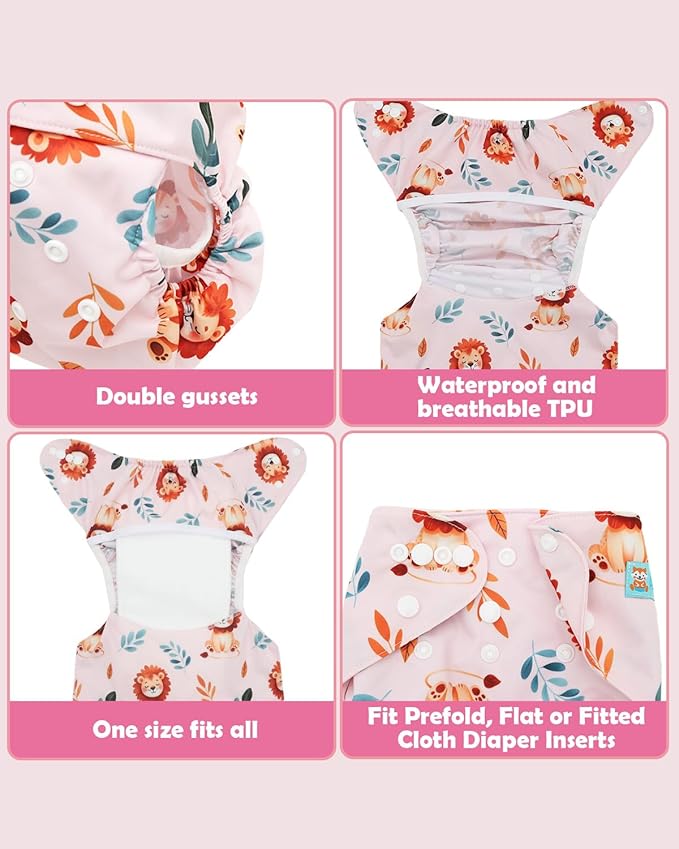ALVABABY Cloth Diaper Covers 6pcs and 1 Wet Dry Bag, Washable Reusable Diaper Cover with Multi-Functional Bag, Shell for Prefold, Flat or Fitted Cloth Diaper Inserts 6NKZ10