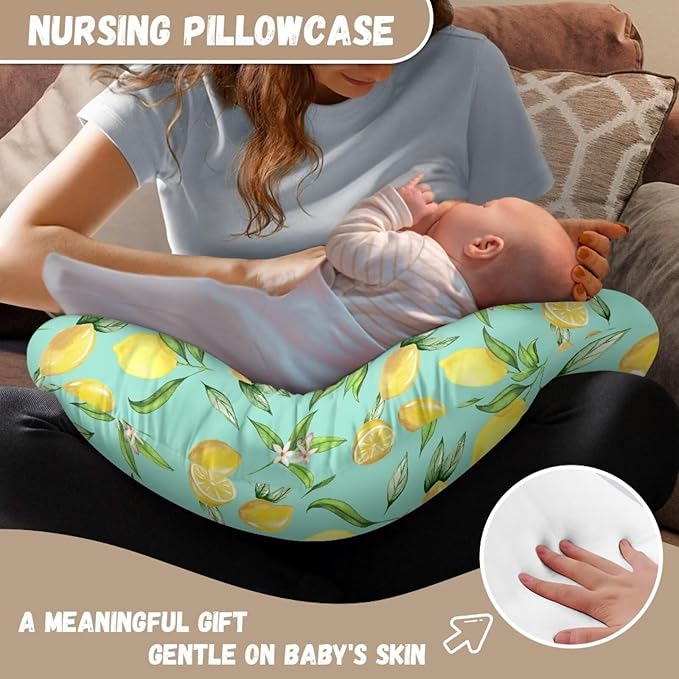Lemon and Green Leaf Nursing Pillowcase Baby Breastfeeding Slipcover Infant Newborn Nursery Bottle Pillowcase Stain Resistant and Scratch Resistant