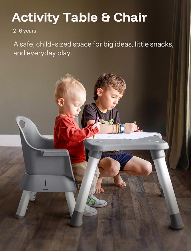 HARPPA Moro 6-in-1 Baby High Chair, Convertible Highchair for Babies and Toddlers, Feeding Booster Seat, Toddler Chair & Activity Table, 5-Point Harness, Dishwasher-Safe Removable Tray, Grey