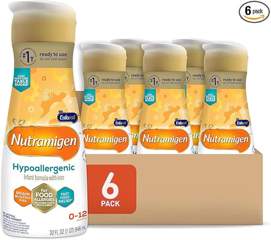Enfamil Nutramigen Hypoallergenic Baby Formula with Iron, Lactose Free, Colic Relief from Cow's Milk Allergy Starts in 24 Hours, Brain Building DHA, Probiotic LGG for Immune Support, 32 Fl Oz, 6 Count
