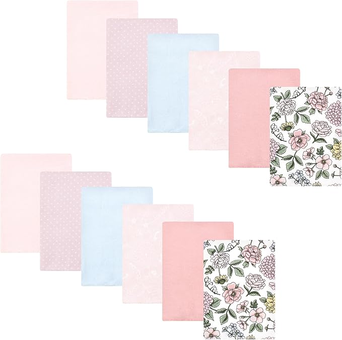 Hudson Baby Unisex Baby Cotton Flannel Burp Cloths Bundle, Vintage Blossom, One Size