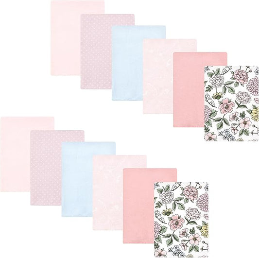 Hudson Baby Unisex Baby Cotton Flannel Burp Cloths Bundle, Vintage Blossom, One Size