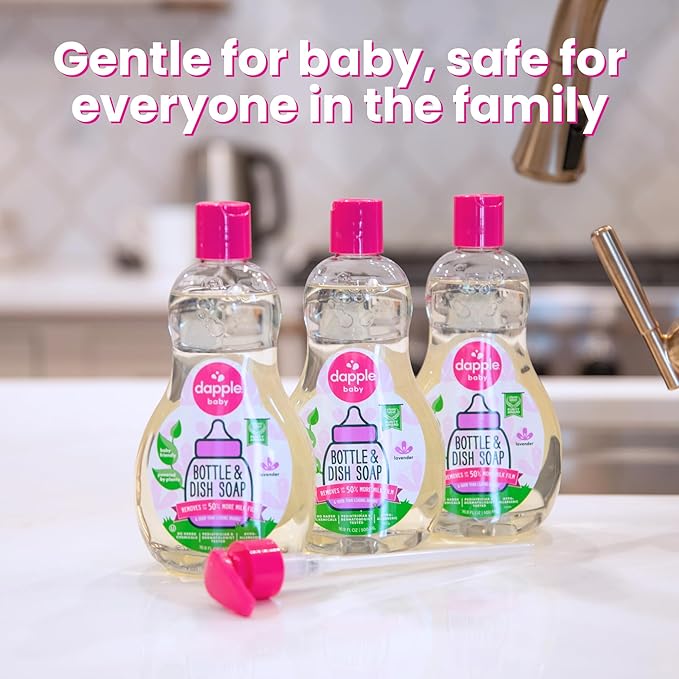 Dapple Baby Lavender Baby Bottle & Dish Soap - (3 Pack) 16.9 fl oz - Plant-Powered Dish Soap for Bottles, Pump Parts, and Sippy Cups - Includes 1 Pump
