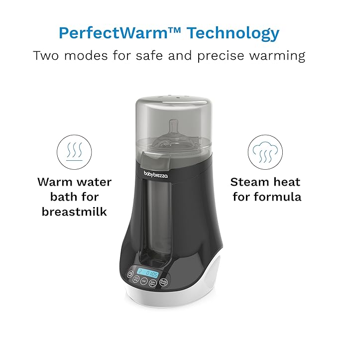 Baby Brezza Fast Baby Bottle Warmer - Baby Milk + Breastmilk Warmer Defroster – 2 Unique Temperatures for Breastmilk + Formula - Universal Fit for All Bottles, Bags + Jars