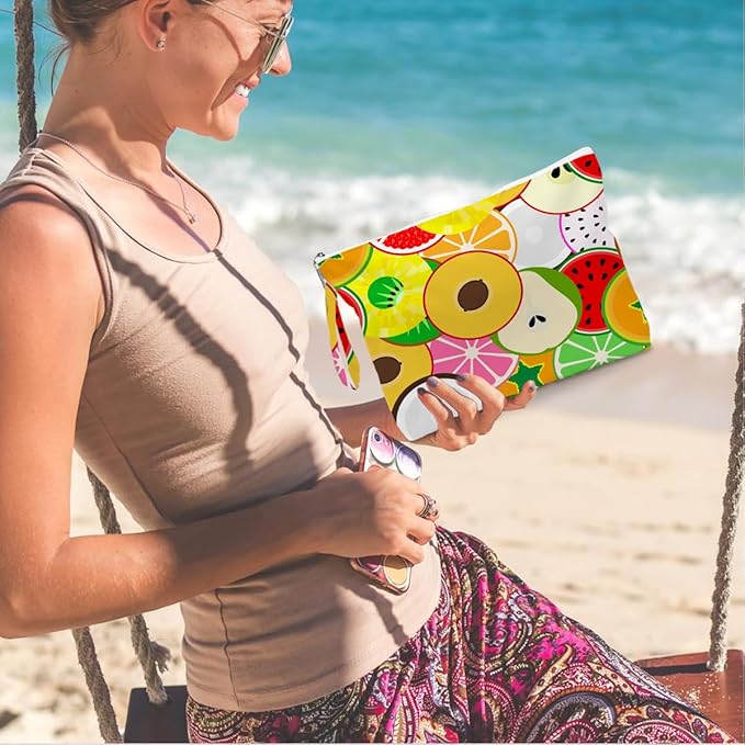 Wet Dry Bag, Wet Bag for Swimsuit, Diaper Sunscreen Large Zipper Pouch Waterproof Pouch, Beach Bags for Women, Gifts for Ladies Girls Friends Colleagues and Sisters, Pineapple and Orange Patterns