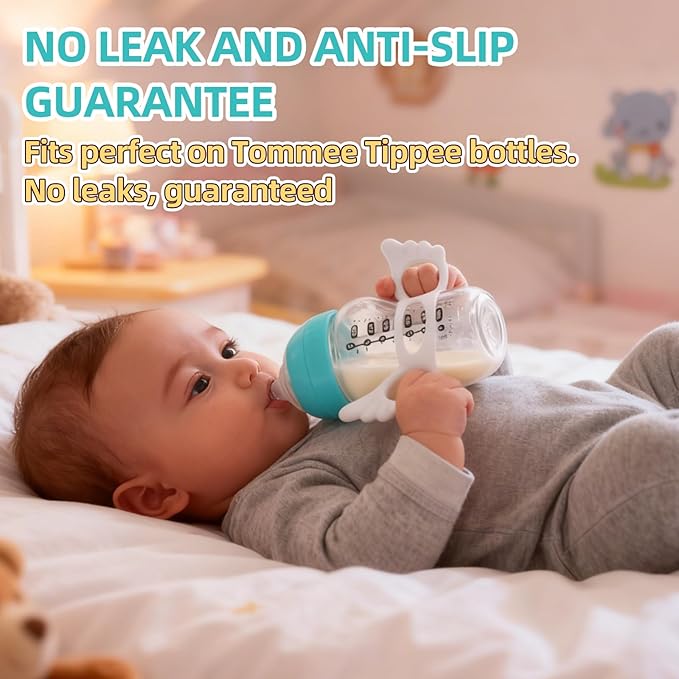2 Pack Baby Bottle Handles Compatible with 5OZ/9OZ Plastic Glass Tommee Tippee Bottles, Bottle Handles for Baby Self Feeding & Hands Free Use, Supports Baby Grip Training, New Mom