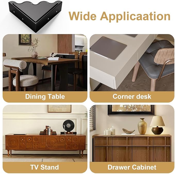 Table Metal Corner Protector, Minimalist-Style Decorative Desk Edge Safety Guard, Cabinet Furniture Edge Corner Guards, Boxes Bumpers Protectors for Preventing Damage and Decoration (4 Pcs, Black)