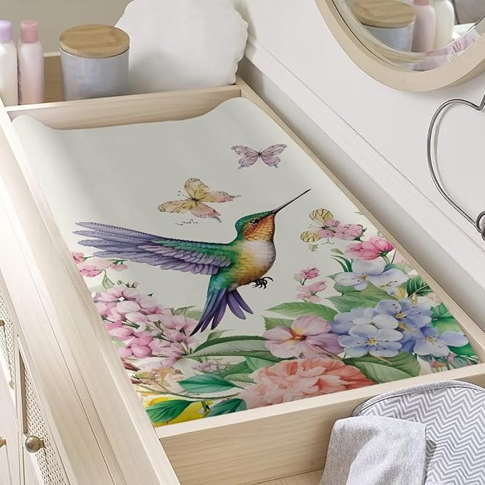 Bird Butterfly Changing Pad Cover for Baby Stretchy Changing Table Cover Breathable Diaper Changing Mat Cover Fit 32"x16" Contoured Pad