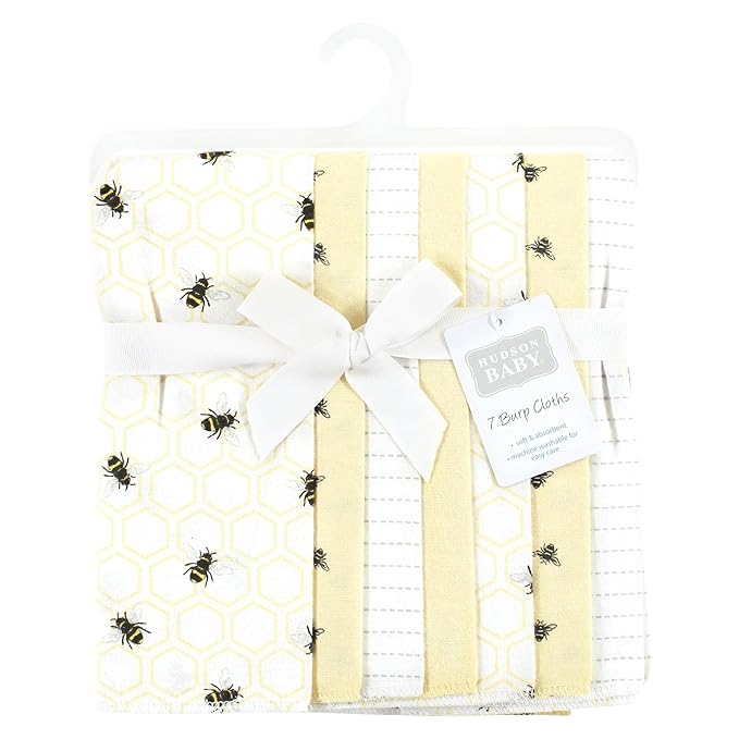 Hudson Baby Unisex Baby Flannel Burp Cloth 7pk, Honey Bee, One Size
