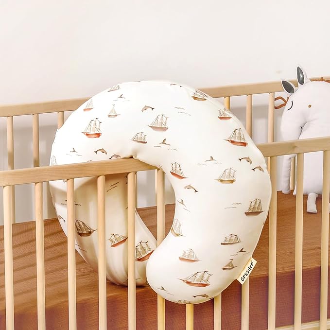 GRSSDER Nursing Pillow Cover, Stretchy Soft Minky Fabric Covers, Fit Most Nursing Support Pillows for Breastfeeding, Comfortable Safe Pillow Cover, Sailboat