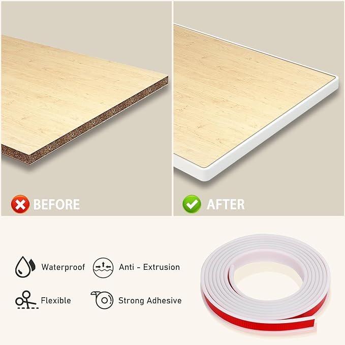 16.4ft U-Shape Edge Banding, HeiPen Self Adhesive Rubber Edge Trim, TPE Flexible Furniture Edge Protector for Wood Veneer Cabinet Repair Furniture Restoration (25mm, White, 1)