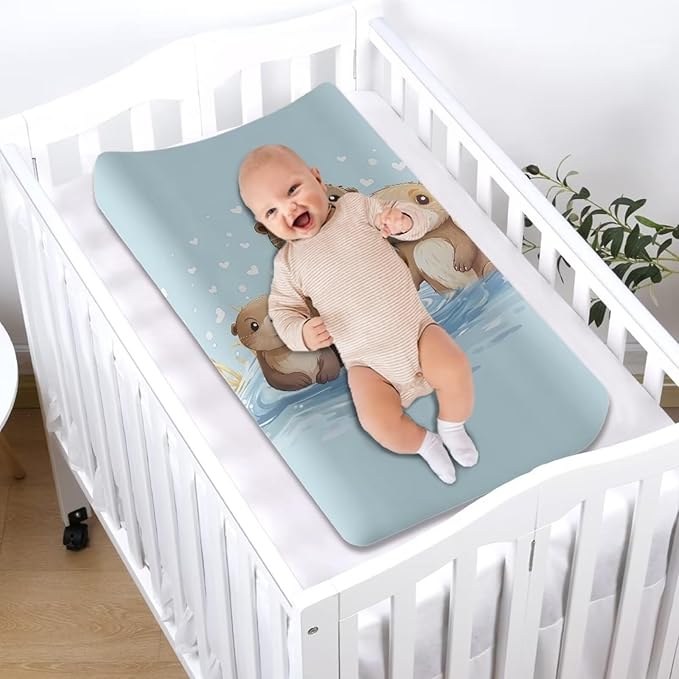 Sea Otter Changing Pad Cover Waterproof Soft Changing Table Cover Breathable Universal Tray Table Mat for Boys Girls Fit 32"x16" Contoured Pad for Baby