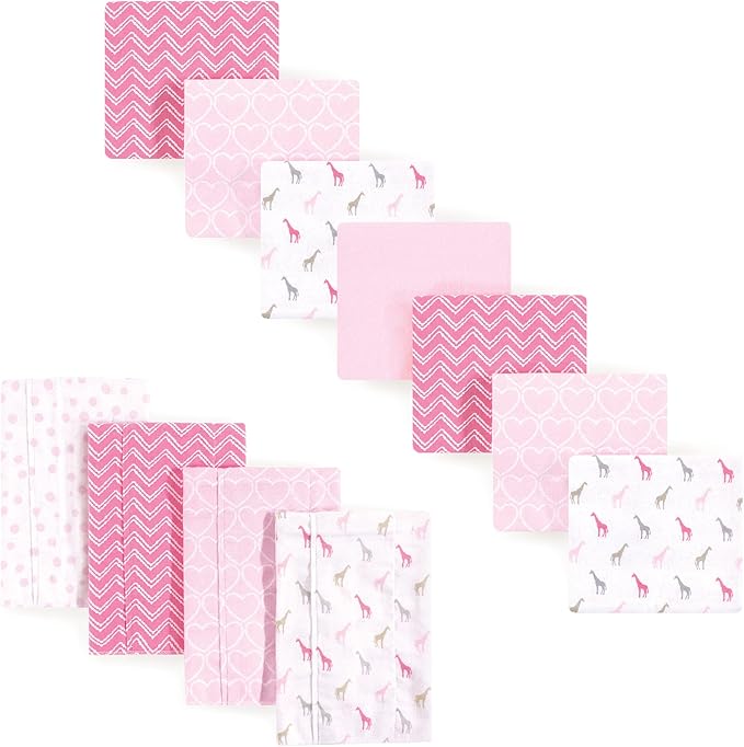 Luvable Friends Unisex Baby Cotton Flannel Burp Cloths and Receiving Blankets, 11-Piece, Giraffe, One Size