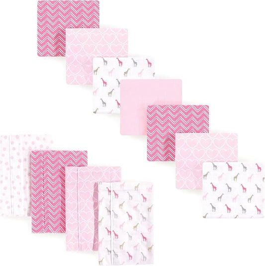 Luvable Friends Unisex Baby Cotton Flannel Burp Cloths and Receiving Blankets, 11-Piece, Giraffe, One Size