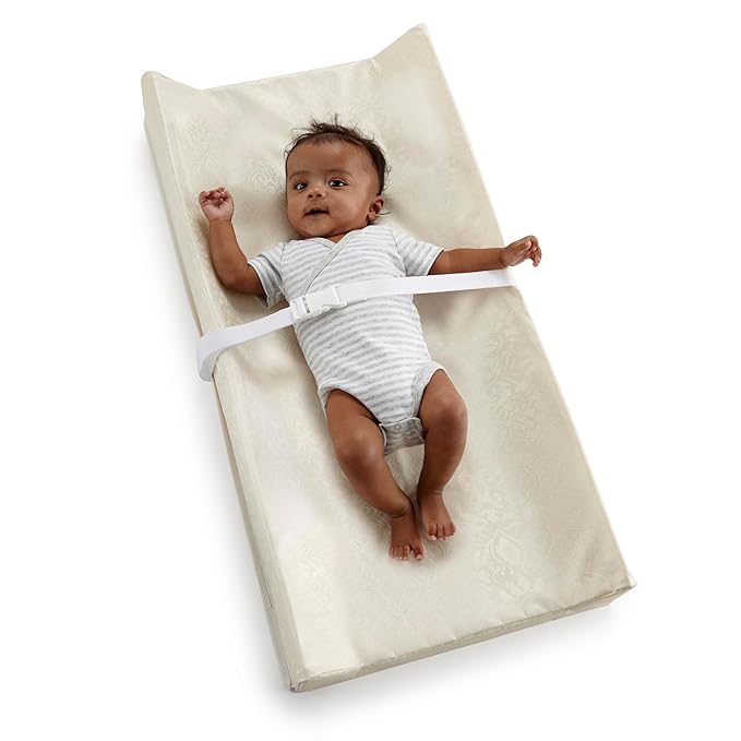 Sealy Baby Antibacterial Waterproof 2 Sided Contoured Diaper Changing Pad for Dresser or Table, Durable Easy to Clean Surface, Supportive Soybean Enhanced Foam, Made in USA, White, 32x16"