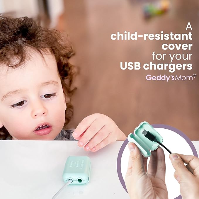 Baby Proof USB Charger Cover – Child-Resistant Cord Tip Enclosure for Standard USB Charging Cables – (3 Pack, White)