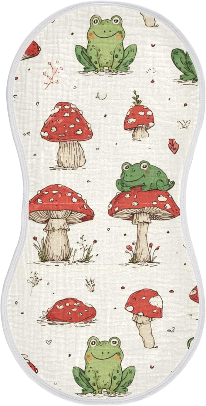 Retro Frogs Mushrooms Burp Cloths Baby Boys Girls Absorbent Soft Cotton Burping Cloths Rags 1 Pack