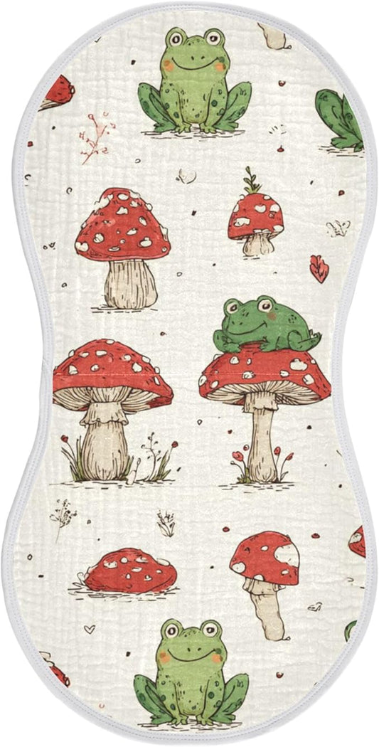 Retro Frogs Mushrooms Burp Cloths Baby Boys Girls Absorbent Soft Cotton Burping Cloths Rags 1 Pack