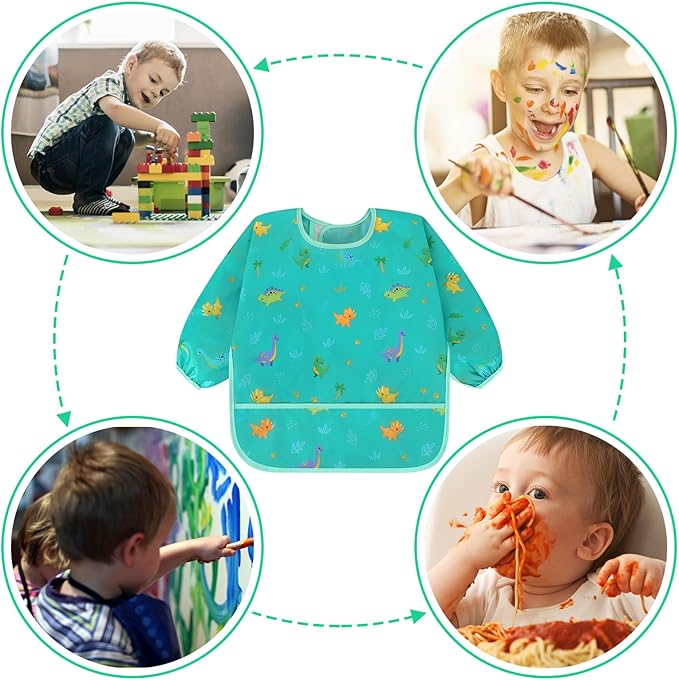 Accmor 3 Pack Long Sleeve Bibs, Baby Smock Waterproof Sleeved Bib Smock for Baby Toddler 6-36 Months