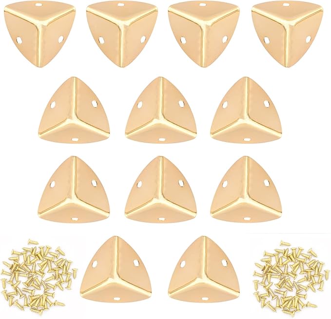 Vintage Box Cabinet Corner Protection-Triangle Box Table Cabinet Corner with Screws Decorative Wood Box Edge Cover Safety Guard Furniture Corner Protector Bumpers (Gold-30mm-12pcs)
