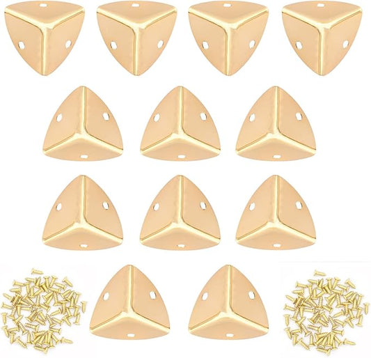 Vintage Box Cabinet Corner Protection-Triangle Box Table Cabinet Corner with Screws Decorative Wood Box Edge Cover Safety Guard Furniture Corner Protector Bumpers (Gold-30mm-12pcs)