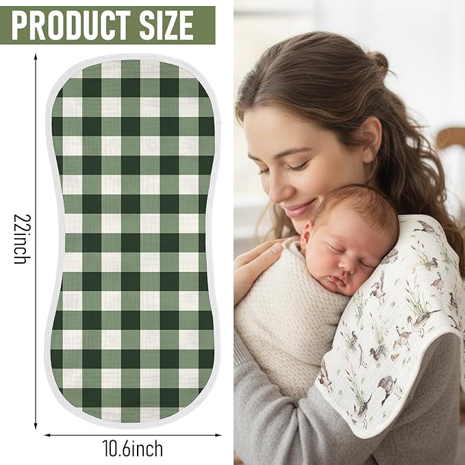 Hahafelt 4 Pcs Mallard Duck Baby Burp Cloths 100% Cotton Absorbent & Soft Burping Cloth Large 22'' x 10" Newborn Towel 2-in-1 Baby Spit up Burping Rags Set for Boys Girls Infant Newborn(Plaid Style)