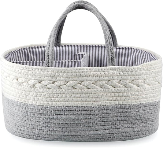 PandaEar Baby Diaper Caddy Organizer for Boys Girls, Portable Baby Diaper Basket, Travel Cotton Rope Diaper Caddy Change Organizer for Baby Shower Gifts Newborn Infants
