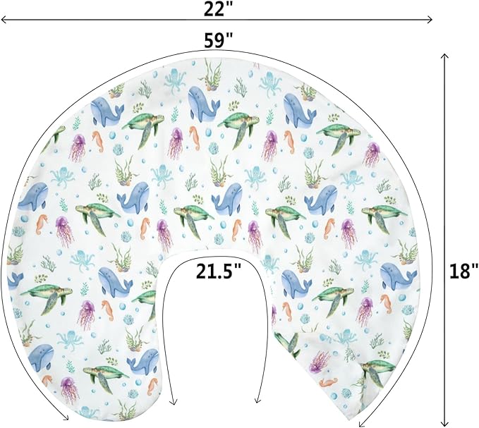 Boho Sea Animals Baby Nursing Pillow Covers for Boy Girl Sea Horse Turtle Whale Jellyfish Coral Nursing Pillow Slipcovers for Breastfeeding Pillows Soft Stretchy Removable Covers for Newborn Infant