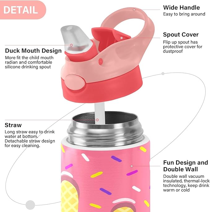 Cheetah Insulated Water Bottle 20 oz with Straw and Carry Handle Black Leopard Boys Girls Thermos Bottle Vacuum Stainless Steel Bottles Leak-Proof for Sports Travel and School