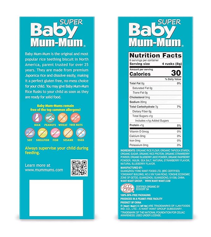 Baby Mum-Mum Organic Gentle Teething Crackers, Super Berry | 24 Count (Pack of 6) | Gluten Free, Allergen Free, Non-GMO | Baby Snacks, Teether Relief Rice Rusk Cookies for Babies
