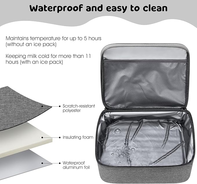OCKLILY Breast Pump Bag Cooler Backpack — Large Insulated Milk Storage for Breastmilk — Wearable Hands-Free Pumping Tote for Working Moms (Grey)