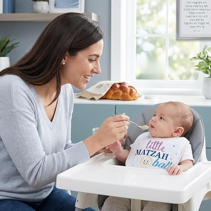 Rite Lite Little Matzah Ball Embroidered Baby Bib Cute Jewish Baby Bib for Newborns Infants Toddlers Judaica Baby Gift Kosher Food Theme Baby Shower