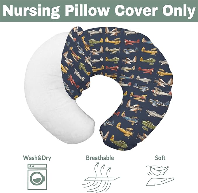Airplanes Vintage Models Aircraft Nursing Pillow Covers for Boy Girl Antiqued Planes Nursing Pillow Slipcovers for Breastfeeding Pillows Retro Planes Soft Stretchy Removable Covers for Newborn Infant